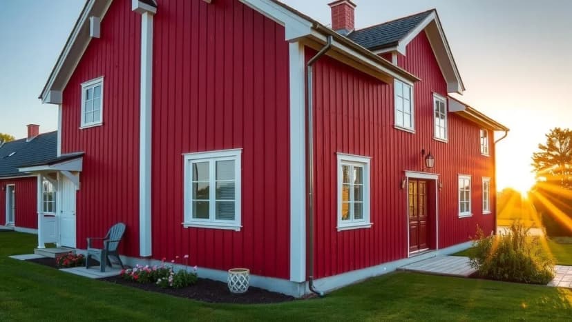 Rött hus med vita knutar på svenska gårdar