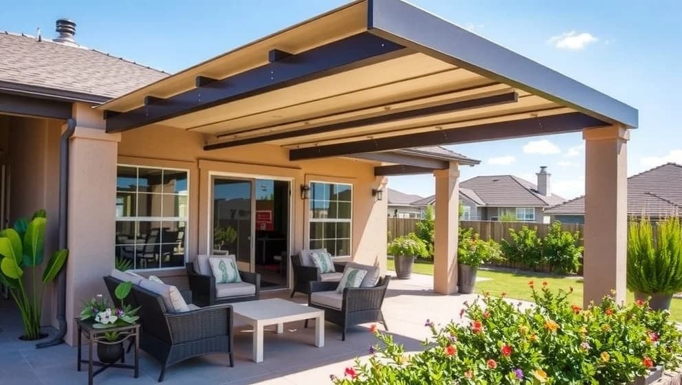 Uteplats med tak på villan